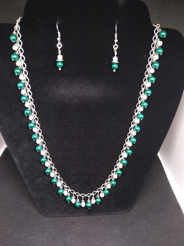 Green Beaded Necklace and Earring Set